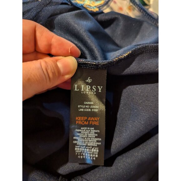 Lipsy London US 6 Floral Embroidered Navy Off-Shoulder Dress bodycon party - Picture 4 of 5